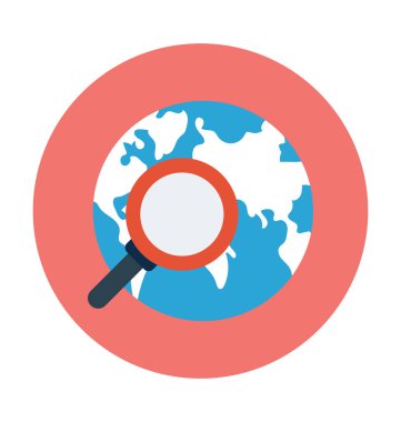 Büyüteç'i düz vektör simgesi ile dünya 