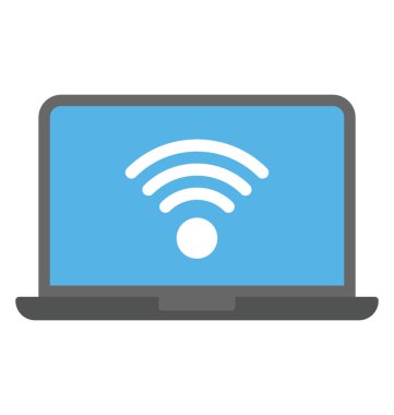 Wifi sinyalleri ile bir dizüstü düz simgesi 