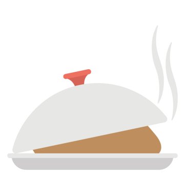 Taze hazırlanmış bir yemek cloche altında düz simgesi 