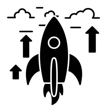 Roket fırlatma, glif simgesi başlangıç fırlatma.