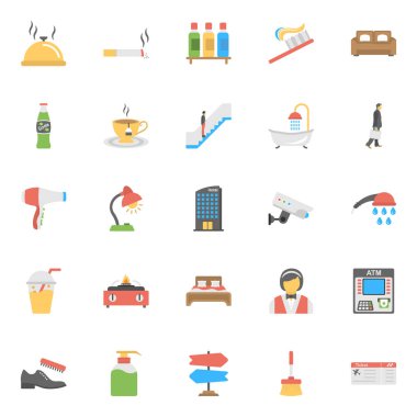 Otel ve Restoran düz Icon Set 