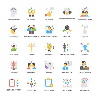 Proje Yönetimi Vector Icons Set düz tasarım 