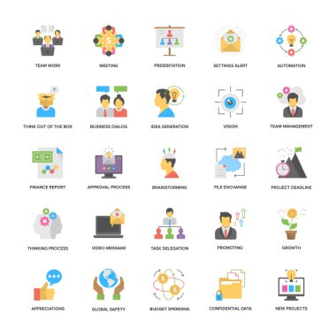 Proje Yönetimi düz Vector Icons Set 