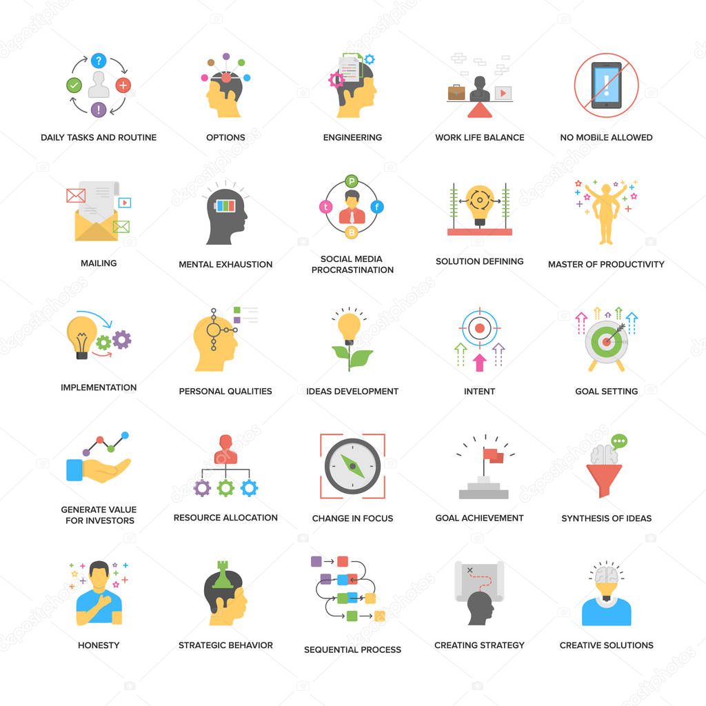 A Pack of Project Management Flat Vector Icons 
