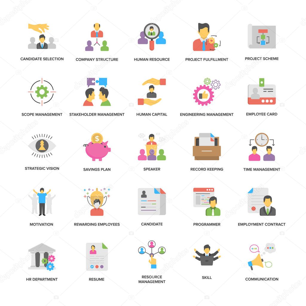 Project Management Vector Icons Collection In Flat Design 