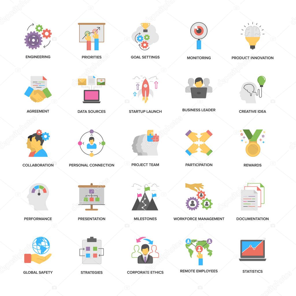 Project Management Flat Vector Icons Pack 