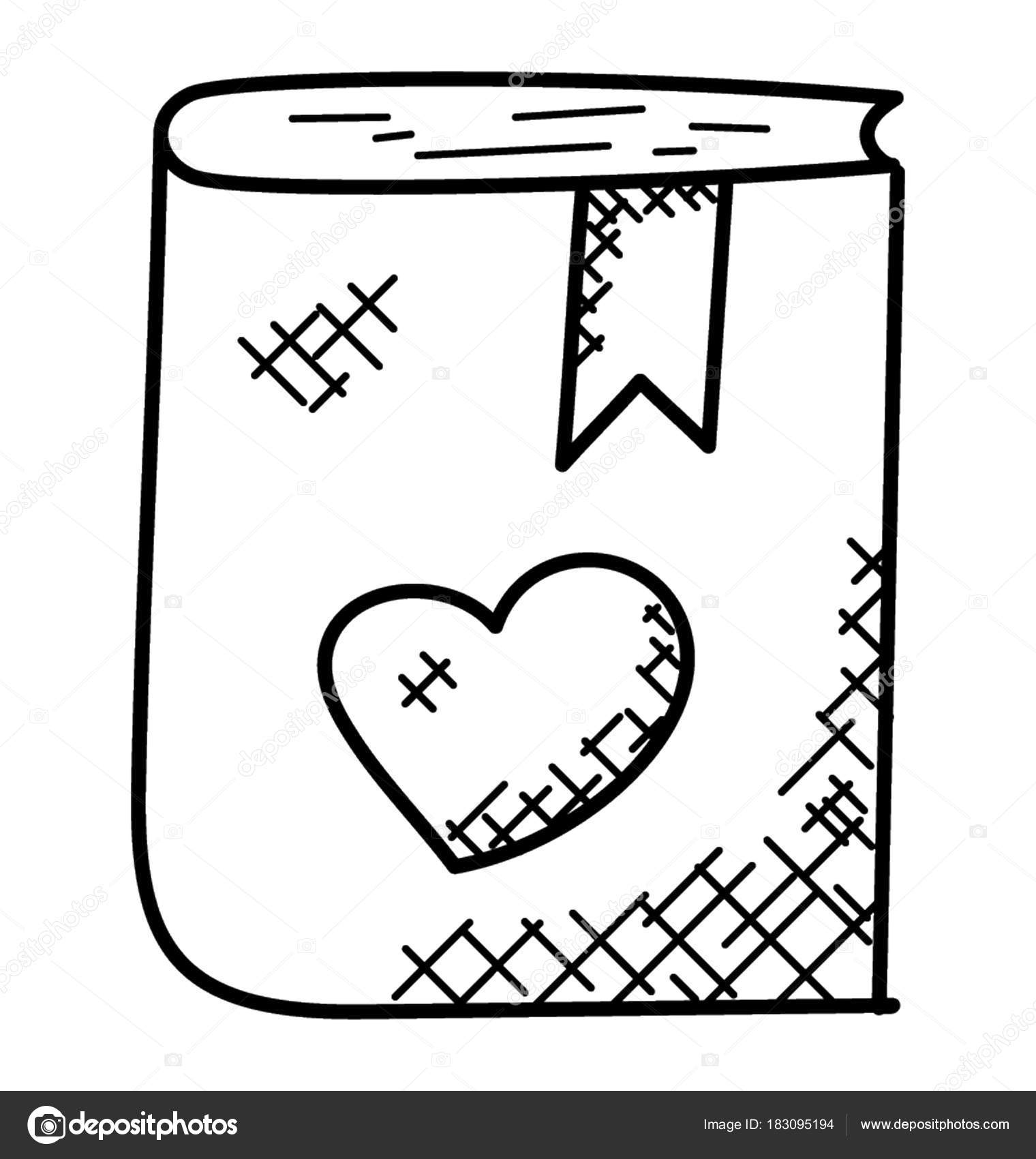 Cover Thick Book Bookmark Heart Icon Doodle Vector Stock Vector