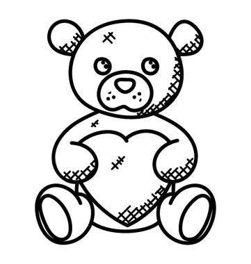 Eller, bir kalp ile şirin tek oyuncak ayı doodle vektör