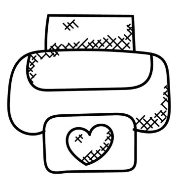 Tek bir yazıcı bir kalp şeklinde kağıda, doodle vektör yazdırma