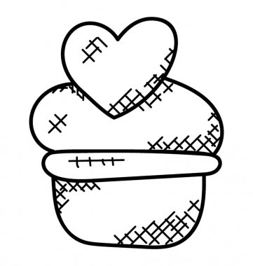 En iyi, doodle vektör kalp şekli dekorasyon ile çikolata rengi cupcake