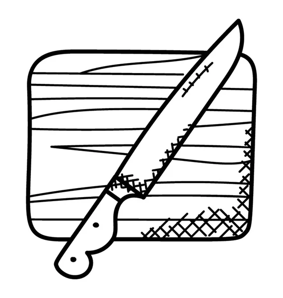 Knife Cutting Board Doodle Icon — Stock Vector