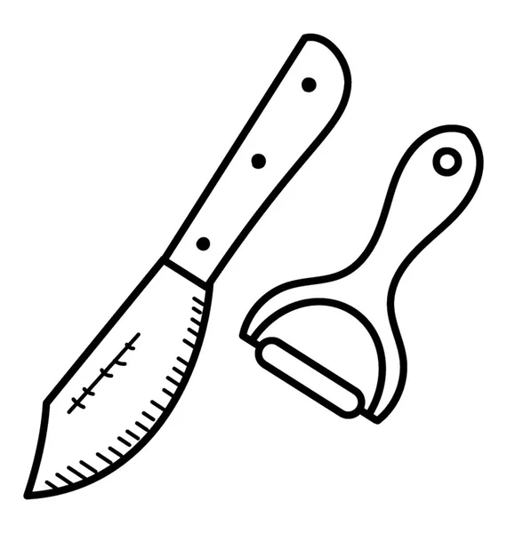 Couteau Découper Éplucheur Dessiné Main Icône — Image vectorielle
