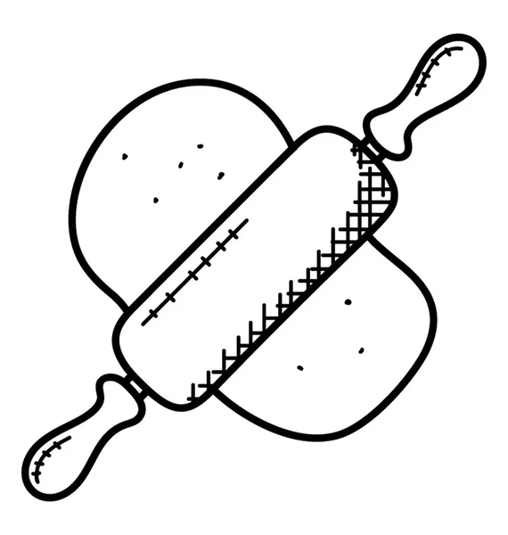 Boceto Dibujado Mano Del Rodillo Que Rueda Hacia Fuera Masa — Archivo Imágenes Vectoriales