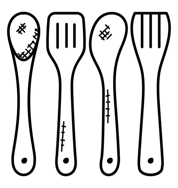 Kids Food Spoon Set Cutlery Doodle Icon — Stock Vector