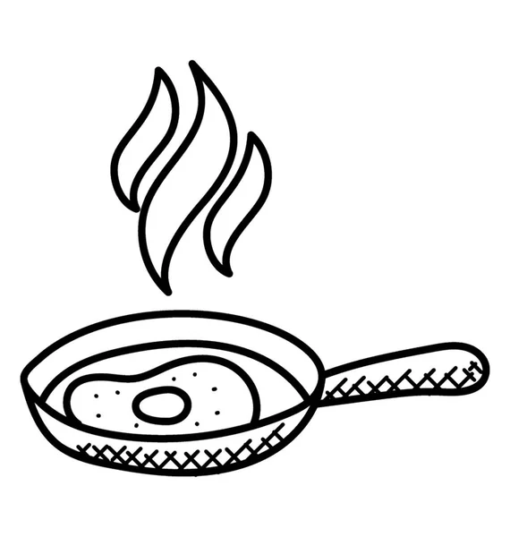油炸煎蛋锅和蒸汽手绘图标 — 图库矢量图片