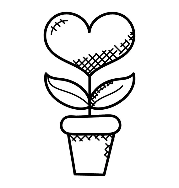 Uma Planta Com Folhas Único Coração Crescendo Topo Vetor Doodle — Vetor de Stock