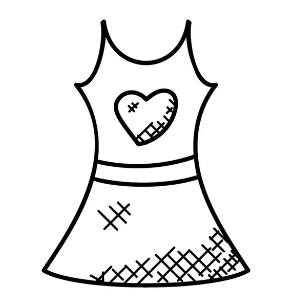 Vestido Feminino Com Ícone Coração Frente Vetor Doodle — Vetor de Stock