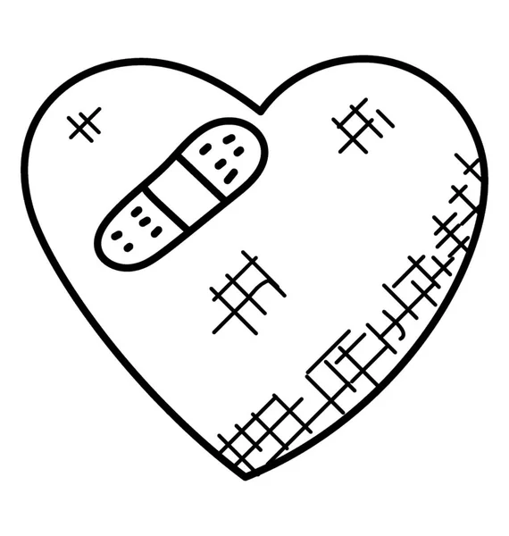 Coeur Blessé Géant Avec Pansement Sur Côté Vecteur Gribouillis — Image vectorielle