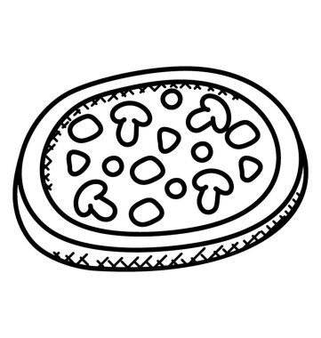 Bütün yuvarlak pizza, abur cubur el çizilmiş doodle simgesi