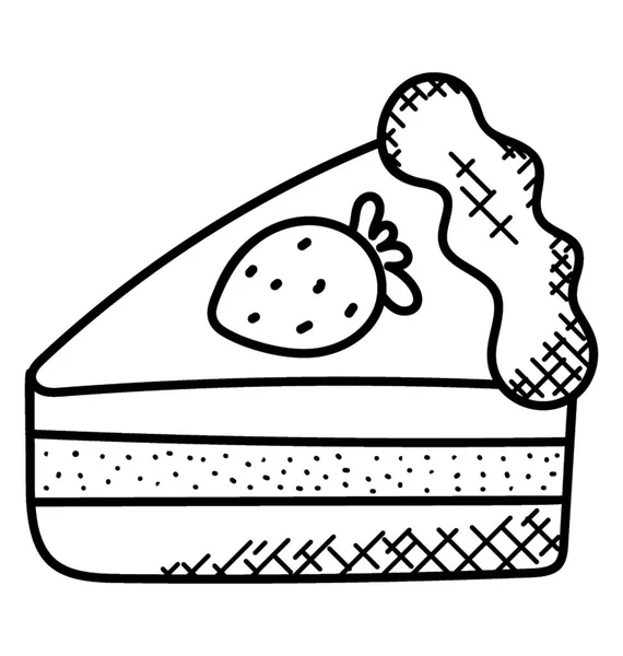 Bir Lezzetli Pasta Parça Veya Çilek Pasta Doodle Simgesi — Stok Vektör