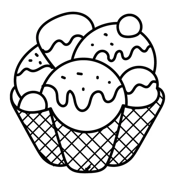 Esboço Sorvete Cones Waffle Ícone Doodle —  Vetores de Stock