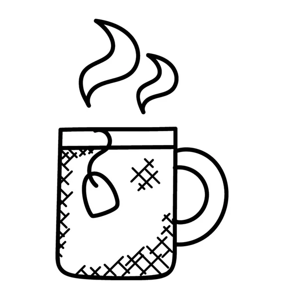 Bir Çay Bardağı Çay Poşeti Buhar Doodle Simgesi — Stok Vektör