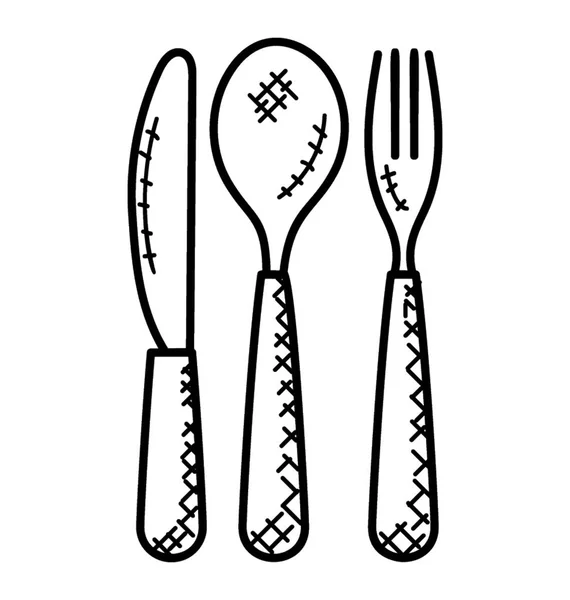 Knife Spoon Fork Cutlery Set Doodle Icon — Stock Vector