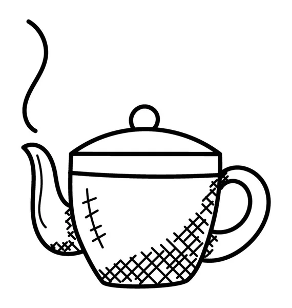 Buhar Doodle Simgesi Ile Sıcak Çaydanlık Bir Çizilmiş Kroki — Stok Vektör