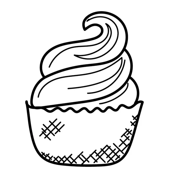 Cup Full Organic Yogurt Ice Cream Doodle Icon — Stock Vector