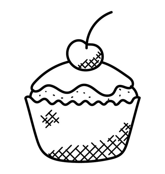 Ice Cream Sundae Cupcake Cherry Top Doodle Icon — Stock Vector