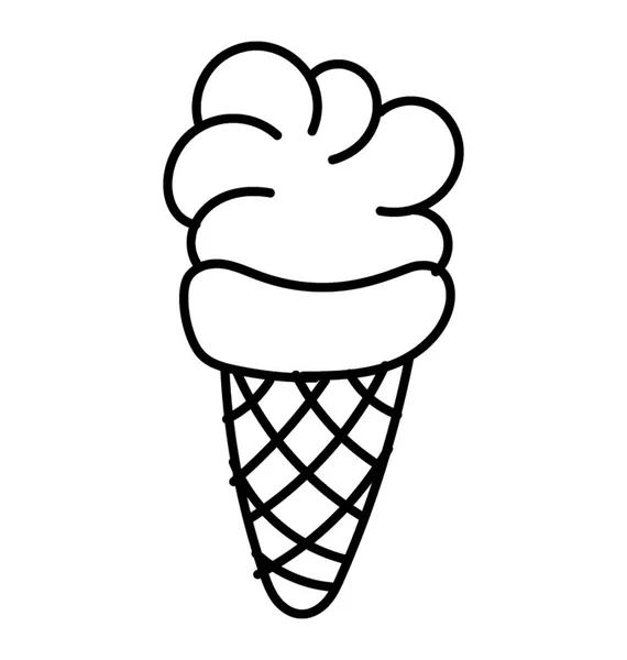 Waffle Cone Ice Cream Doodle Icon — Stock Vector