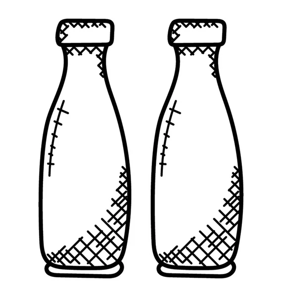 Icône Dessinée Main Deux Bouteilles Sauce Verre — Image vectorielle