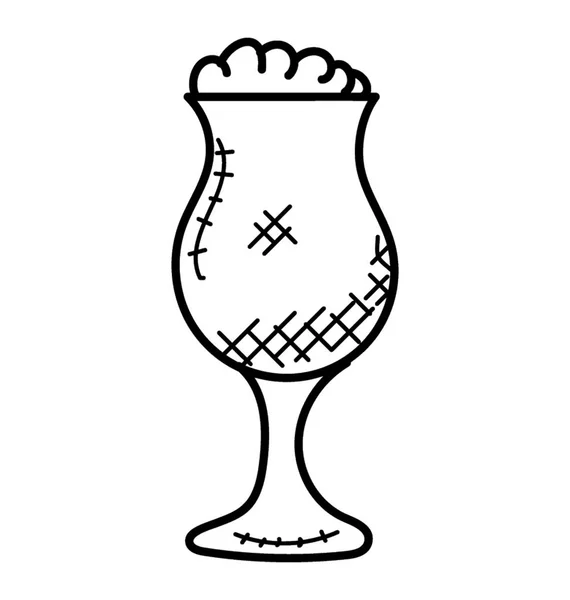 Bicchiere Birra Grano Bavarese Con Schiuma Icona Doodle — Vettoriale Stock