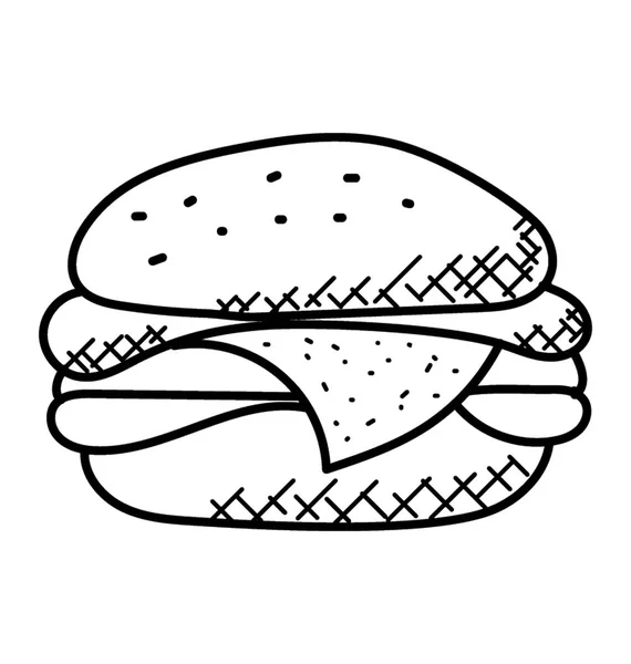 レトロなスタイルの大きなハンバーガー落書きアイコン — ストックベクタ