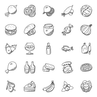 Gıda ve sebze karalamalar Set