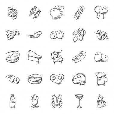 Yiyecek ve içecekler Doodle simgeler kümesi