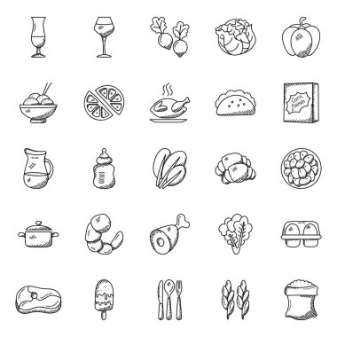 Gıda maddeleri Doodle simgeler koleksiyonu