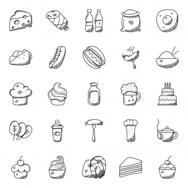 Yiyecek ve içecekler Doodle Icon Pack