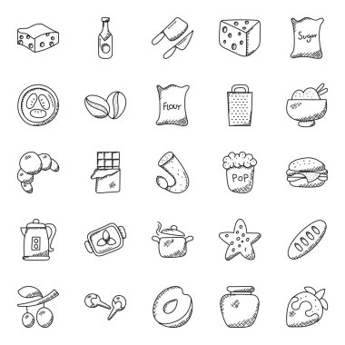 Elle çizilmiş karalamalar gıda simgeler 