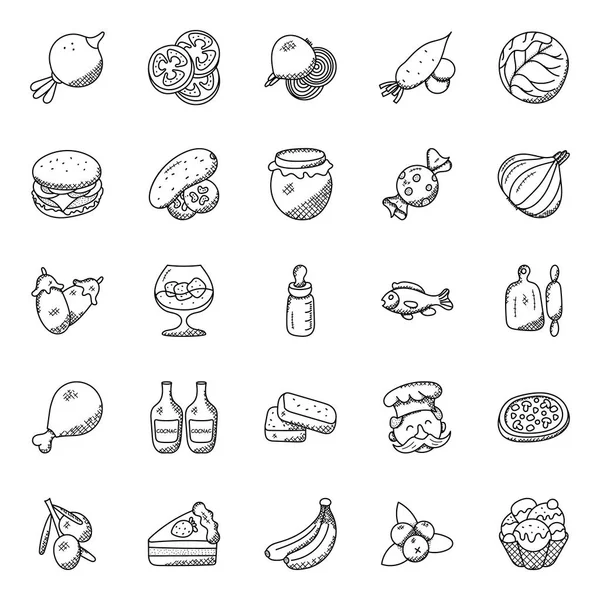 食品和蔬菜的涂鸦套装 — 图库矢量图片