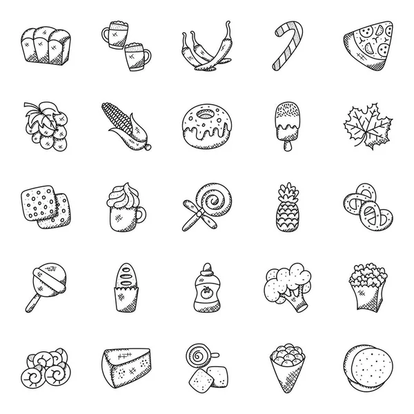 Iconos Alimentos Dibujados Mano — Vector de stock