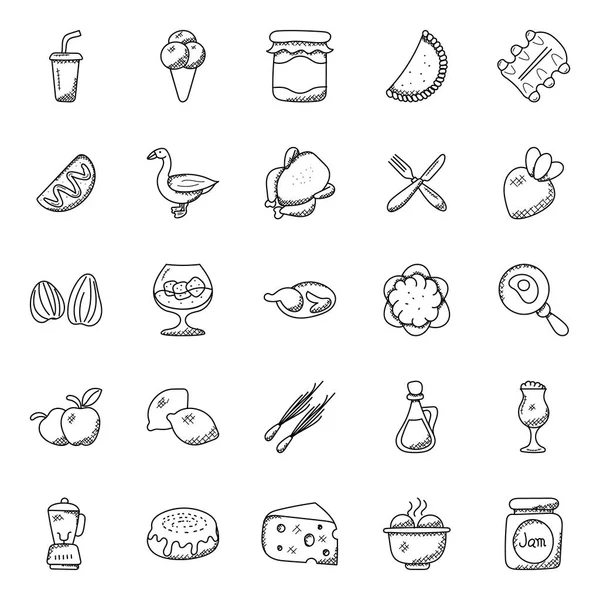 Icone Doodle Disegnate Mano Tema Alimentare — Vettoriale Stock