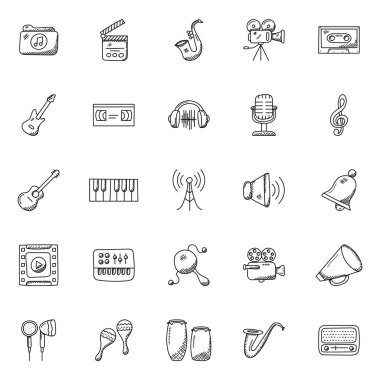 Müzik aletleri vektör simgeler Doodle