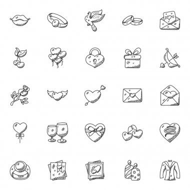 Doodle Icon Set kalpleri ve Sevgililer