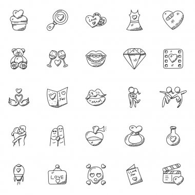 Doodle Icon Set romantizm ve Sevgililer hediyeler