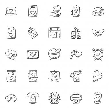 Doodle Icon set aşk ve romantizm