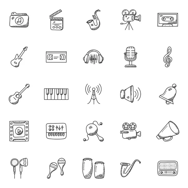 Music Instruments Doodle Vector Icons — Stock Vector