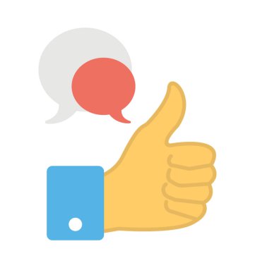 Başparmak yukarıya ile sohbet kabarcıklar, olumlu geribildirim düz simgesi