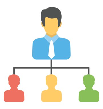 Hiyerarşik ağ, patronla görevleri düz simgesi için temsilci seçme