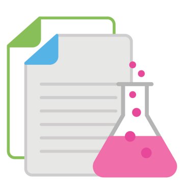 Laboratuvar şişesi, düz tasarım araştırma kavramı ile belge 